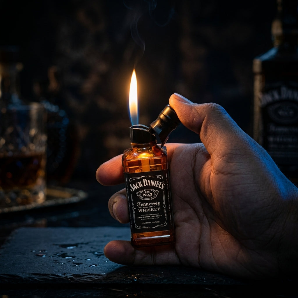 Buy Oak Barrel Flame Refillable Lighter Online in India | Whiskey Bottle Style Lighter