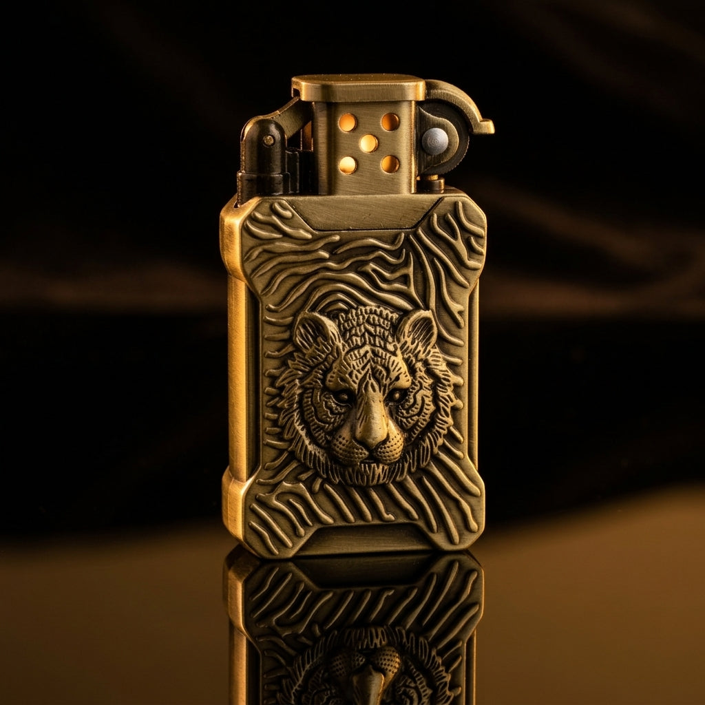 Buy Tiger Engraved Flint Wheel Lighter Online in India | Premium Vintage Metal Lighter