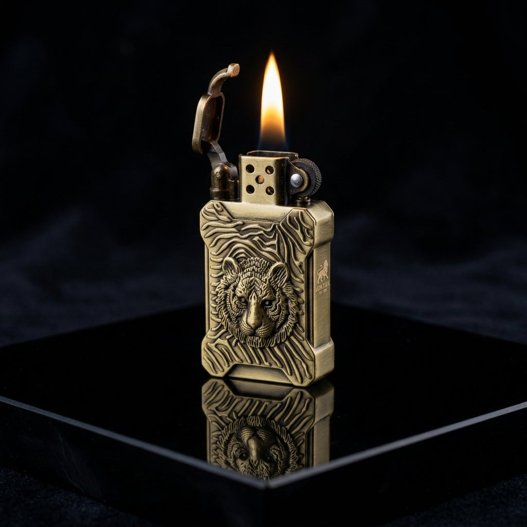 Buy Tiger Engraved Flint Wheel Lighter Online in India | Premium Vintage Metal Lighter